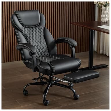 amseatec Office Chair, Big and Tall Office Chair with Foot Rest Ergonomic Chair for Home Desk, Reclining High Back Leather Chairs with Lumbar Support(Black) - Image 2