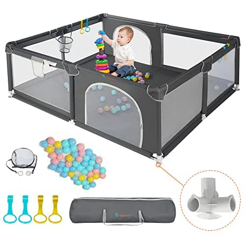 COMOMY Playpens for Babies and Toddlers, 79"x71" Baby Playard Extra Large, Safe and Non-Slip Baby Fence, Full Mesh Design, Indoor & Outdoor Kids Activity Center, Baby Play Pens (Dark Grey) - Image 1