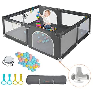 COMOMY Playpens for Babies and Toddlers, 79"x71" Baby Playard Extra Large, Safe and Non-Slip Baby Fence, Full Mesh Design, Indoor & Outdoor Kids Activity Center, Baby Play Pens (Dark Grey) - Image 1