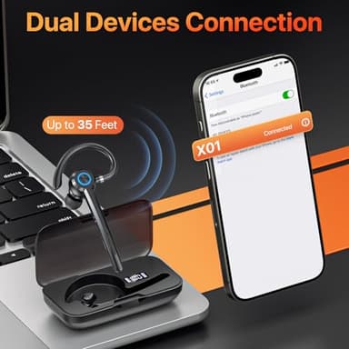 PRTRFLC Bluetooth Headset with Microphone,V5.4 Bluetooth Earpiece with Charing Case 150H Standby Time Hands Free Headset with Noise Canceling for Work Business Office Trucker(Black) - Image 6