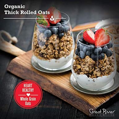 Great River Organic Milling Organic Extra Thick Rolled Oats | Whole Grain, Non-GMO, Kosher Certified | Hearty Texture for Oatmeal, Granola, Cookies, Baked Goods & Breakfast Recipes | 25 Lb (Pack of 1) - Image 6