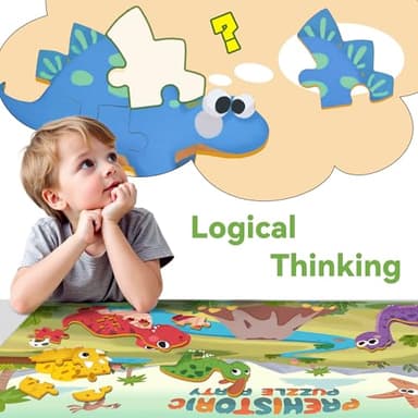 iPlay, iLearn Floor Puzzle for Kids Ages 3-5 4-6, Dinosaur Jigsaw Puzzle, 52Pcs Wooden Jumbo Dino Animal Puzzles Game, Toddler Educational Learning Toy, Preschool Birthday Gifts for Boy Girl Child - Image 2