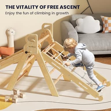 BlueWood 2025 8-in-1 Pikler Triangle Climbing Set Toddler Toys Indoor Baby Jungle Gym Climber Playground for Kids - Natural Wood - Image 3