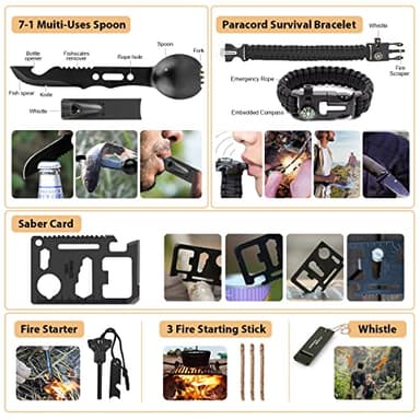 Survival Kit, 250Pcs Survival Gear First Aid Kit with Molle System Compatible Bag and Emergency Tent, Emergency Kit for Earthquake, Outdoor Adventure, Hiking, Hunting, Gifts for Men Women - Image 5