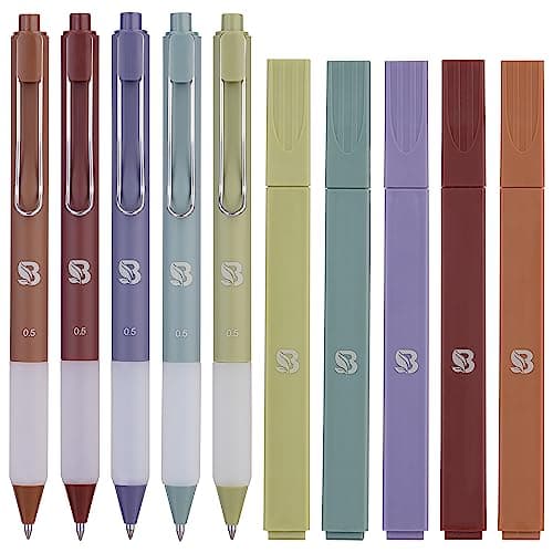 BLIEVE Aesthetic Highlighters and Gel Pens And Soft Tip, No Bleed Dry Fast Easy to Hold, for Bible Journaling Planner Notes School Office Supplies (Earthy) - Image 1