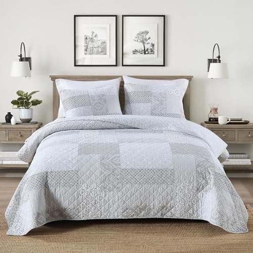 Secgo King Size Comforter Set- 100% Cotton Quilt King Size Set, Green, Sage bedspreads (96 * 108 Inch) with 2 Pillow Shams, Patchwork Reversible Lightweight Bedding - Image 1