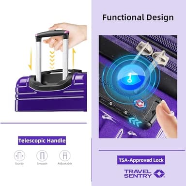 LARVENDER Luggage Sets 6 Piece, Expandable PC+ABS Hardside Multicolor Suitcase Sets with TSA Lock Double Spinner Wheels, Midnight Berry - Image 3