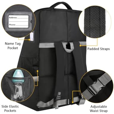 YOREPEK Padded Car Seat Travel Bag Backpack for Airplane, Heavy Duty Car Seat Bags for Air Travel, Carseat Cover for Airplane Travel with Shoulder Strap, Car Seats Carrier for Airport, Black - Image 3