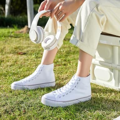 ZGR Womens High Top Canvas Sneakers,Lace up Canvas Shoes,Casual Tennis Walking Shoes(White.US7) - Image 6