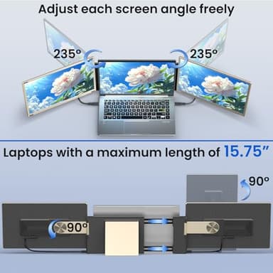 AOKER Triple Laptop Screen Extender - 15.6" Monitor IPS FHD 1080P Detachable Portable Display for 13"-17.4" Laptops Compatible with Compatible with Windows Mac Chrome Surface Travel Work Setup - Image 5
