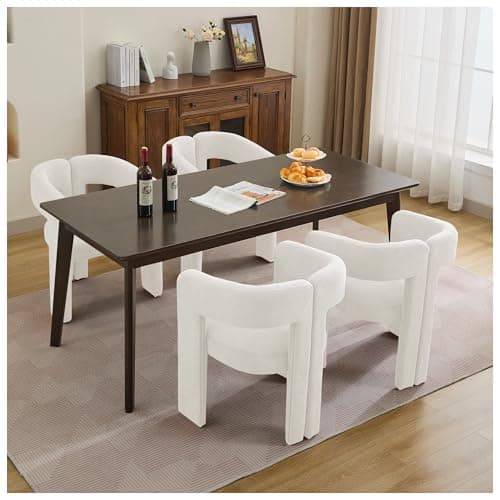 adochr Modern Barrel Dining Chairs Set of 4, Upholstered Linen Dining Room Chair with Wooden Legs, Accent Chairs for Kitchen/Dining Room/Living Room, Beige - Image 1