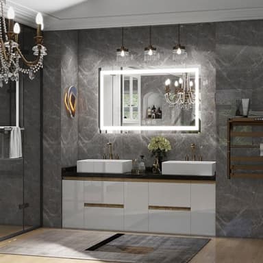 LED Bathroom Mirror, 30x40 Inch White Framed Gradient Front and Backlit Vanity Mirror, Anti-Fog, Dimmable, Wall Mounted Horizontal/Vertical Lighted Mirror,LED Vanity Mirror - Image 2
