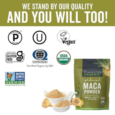 Viva Naturals Organic Maca Powder - Gelatinized Maca Powder Organic, Vegan and Kosher Peruvian Superfood - Certified USDA Organic, Gluten-Free & Non-GMO, 8 oz Resealable Bag - Image 8