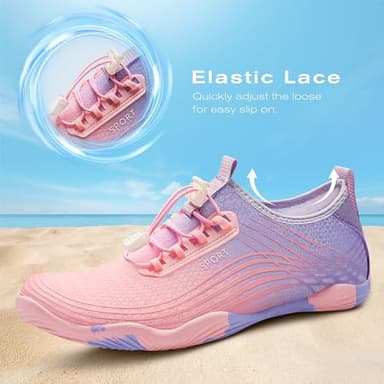 Tanamo Water Shoes for Women Men Quick Dry Swim Beach Barefoot River Aqua Shoes for Hiking Boating Camping Fishing Grounding Surfing Yoga Women 6.5 / Men 5.5 (8-Pink Purple) - Image 2