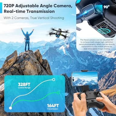 Flymevac Drone with Camera, Dual 720HD, Drone for Kids with Cool Lights, Cestures Control, Vertical Shooting, Waypoint Flight, Gravity Control, 3D Flip, 3-Speeds, Drones for Adults, Beginners, Kids - Image 3