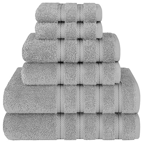 American Soft Linen Luxury 6 Piece Towel Set, 2 Bath Towels 2 Hand Towel 2 Washcloths, 600 GSM 100% Cotton Turkish Towels for Bathroom, Light Grey Towel Sets - Image 1