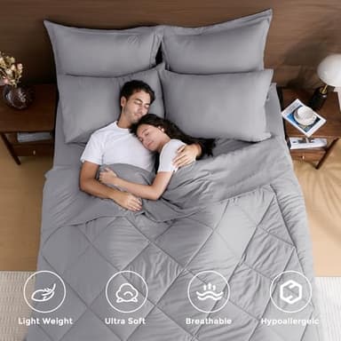 HEVUMYI Light Grey 120x98 Oversized King Comforter Set - 7-Piece All Season Bed in a Bag Oversized King, Ultra Soft Bedding Set with Comforter, Flat Sheet, Fitted Sheet, Pillowcases, Pillow Shams - Image 2