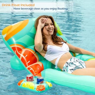 Jasonwell Inflatable Pool Float Adult - Pool Floaties Lounger Floats Floating Chair Raft with Adjustable Backrest Cup Holders Water Floaty Lake Lounge Tanning Floats Beach Party Toys for Adults Fruit - Image 6