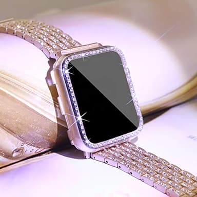 SUPOIX Compatible with Apple Watch Band 45mm + Case, Women Jewelry Bling Diamond Replacement Metal Strap & Soft TPU Bumper Protective Case for iWatch Series 7/8/9(Champagne) - Image 5