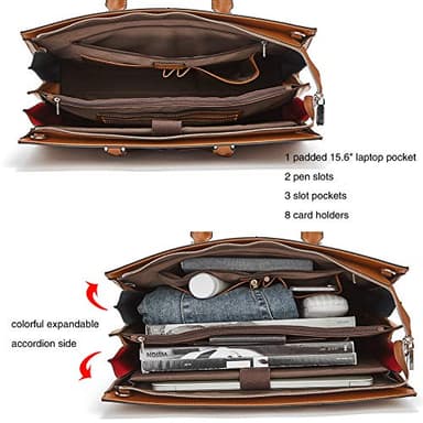 CLUCI Leather Briefcase for Women Laptop 15.6 Inch Professional Business Work Ladies Computer Handbag Shoulder Bag Brown - Image 5