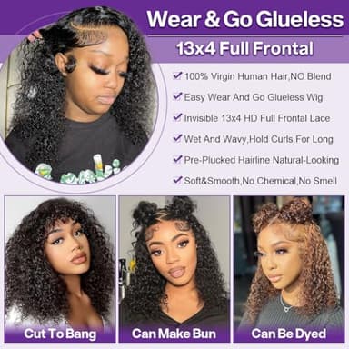 HIRIREMY Deep Wave BOB Wig Human Hair 13x4 HD Curly BOB Lace Front Wigs Human Hair Pre Plucked Wear And Go Glueless Short Curly Frontal BOB Wigs For Black Women Wet And Wavy 14 Inch - Image 5