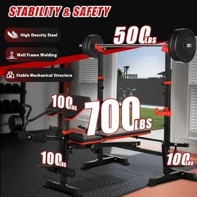 MAIDOMA 1500LBS 8 in 1 Olympic Weight Bench Set with Leg Extension/Curl and Preacher Curl, Bench Press Set and barbell Rack with Safety Bar Catches, Foldable Workout Benches for Home(US Stock - Image 5