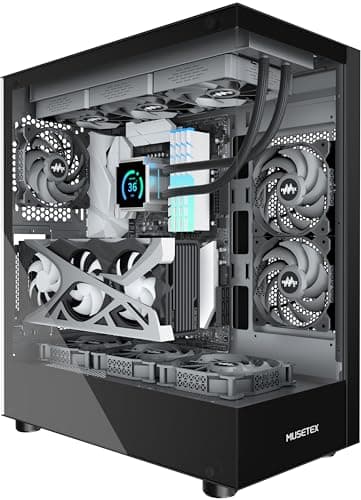 MUSETEX K2 PC Case, Computer Case 360MM RAD Support, Type-C Black ATX Case for PC, Full-View Dual Tempered Glass Mid Tower Case with 3 Non-LED Fans, Desktop Pc Gaming Case - Image 1