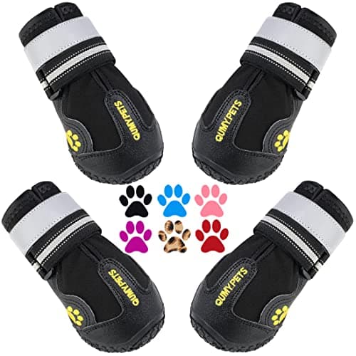 QUMY Dog Shoes for Large Dogs, Medium Dog Boots & Paw Protectors for Winter Snowy Day, Summer Hot Pavement, Water-Resistant in Rainy Weather, Outdoor Walking, Indoor Hardfloors Skid-Resistant Sole - Image 1
