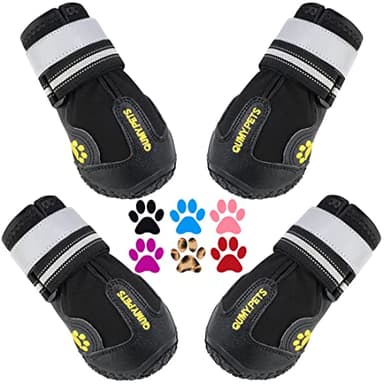 QUMY Dog Shoes for Large Dogs, Medium Dog Boots & Paw Protectors for Winter Snowy Day, Summer Hot Pavement, Water-Resistant in Rainy Weather, Outdoor Walking, Indoor Hardfloors Skid-Resistant Sole - Image 1