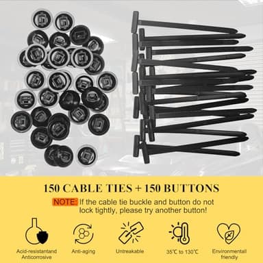 150PCS Nylon Universal Cable Tie Buckle for Car, Heavy Duty Plastic Rivet T Zip Ties Style, Grip Auto Zip Tie Buckles, Automotive Zipper Clips, Button Ziptie Bumper Retainer Fender Liner Fastener - Image 3