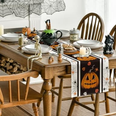Artoid Mode Jack-O'-Lantern Pumpkins Spider Web Halloween Table Runner, Kitchen Dining Table Decoration for Home Party Decor 13x72 Inch - Image 4