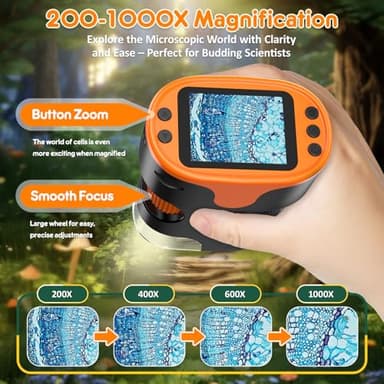1000X Handheld Microscope for Kids 4K 2.0" Screen Rechargeable Mini Pocket Digital Microscopes w/Slides Kit Portable Edu Gift Age 4-6 8-12 Children Students - Image 3