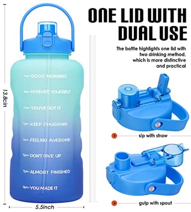 HydroPal 1 Gallon Water Bottles with Straw, 128 oz Water Bottle BPA Free Innovative 2-IN-1 Lid Gym Bottle with Times to Drink Motivational, Large for Sports Fitness Camping Water Jug （13.8X5.5 inch） - Image 2