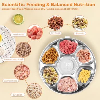 GAMKII Automatic Cat Feeder for Wet Food, 6 Meals Cat Food Dispenser with 2 Ice Packs, Programmable Timer, Rechargeable Cordless Auto Pet Feeder for Cats Small Dogs- Stainless Steel Food Tray, White - Image 7