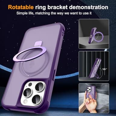 SKYLMW Compatible with iPhone 12 Pro Max Case & iPhone 13 Pro Max Case with Invisible Magnetic O-Ring Stand Translucent Phone Cases 6.7" [Compatible with Mag-Safe][Great Grip Feeling], Purple - Image 2