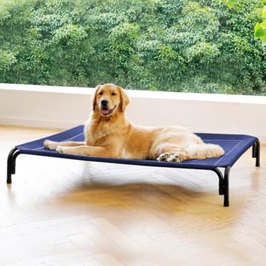 Elevated Dog Bed Raised Outdoor Dog Cot for Extra Large Dogs, Installation Requires No Tools, Frame with Washable Cooling Breathable Mesh Anti-Slip Feet, Indoor Pet Bed, Blue, 48.8 Inches - Image 1
