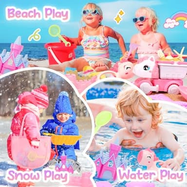 Tagitary Beach Toy Unicorn Sand Toys for Kids,Sand Castle Toys for Beach with Mesh Bag,Sand Shovels,Castle Sand Kits,Sifters,Unicorn Watering Can and Truck,Beach Essential Outdoor Toys for Kids - Image 8