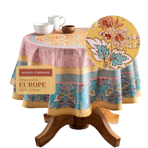 Maison d' Hermine Table Cloth Round Table 100% Cotton 69 Inches Tablecloth Reusable Decorative Everyday Use for Dining Room, Farmhouse, Home, Party, Festive & Wedding Spring Summer - Marquise - Image 1