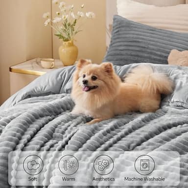 BEDELITE Fleece Queen Comforter Set -Super Soft & Warm Fluffy Light Grey Bedding, Luxury Fuzzy Heavy Bed Set for Winter with 2 Pillow Cases - Image 3