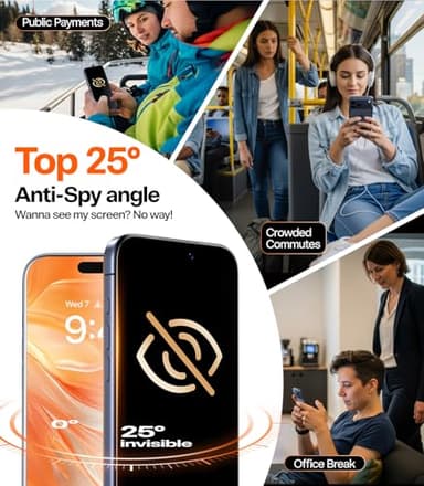 TORRAS Military-Grade for iPhone 16 Pro Screen Protector Privacy, [9H+] Full Coverage Tempered Glass, [TOP 25° Anti-Spy], Easy Install, Bubble-Free, Case-Friendly, 6.3'', 2-Pack - Image 3