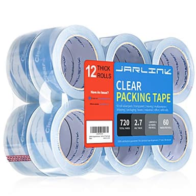 JARLINK Clearer Packing Tape 12 Rolls, Heavy Duty Packaging Tape for Shipping Packaging Moving Sealing, 2.7mil Thick, 1.88 inches Wide, 60 Yards Per Roll, 720 Total Yards - Image 1
