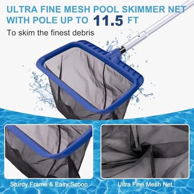 POOLAZA Pool Cleaning Kit, Including Pool Brush & Ultra Fine Mesh Pool Skimmer Net with Pole, Pool Net Skimmer & 17.5'' Pool Brush Head with 10.5ft Aluminum Pool Pole, Pool Net and Brush with Pole - Image 3