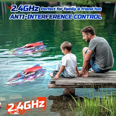 DEERC 13 inch Remote Control Boat for Kids, 2.4Ghz RC Spider Boat with LED Lights for Pools and Lakes, Summer Water Toy Gift for Boys 8-12, 2 Batteries - Image 6