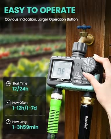 RAINPOINT Sprinkler Timer 2 Outlet, Water Timer for Garden Hose, Programmable Drip Irrigation Timer for Yard Outdoor Watering, Rain Delay/Manual/Automatic System Controller 2.5" LCD, V2, 2023 Release - Image 6