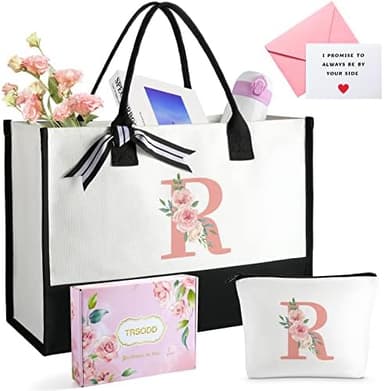 TRSODD Birthday Gifts for Women Mothers Day Gifts for Mom Wife Grandma Daughter Sister Teacher Tote Bag and Makeup Bag Set R - Image 3