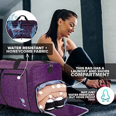Bago Large Foldable Duffel Bags for Traveling Women & Men - 80L Packable Duffle Bag for Travel with Shoe Compartment - Water Repellant, Heavy Duty, Lightweight Folding & Collapsible (SnowDepPurple) - Image 4