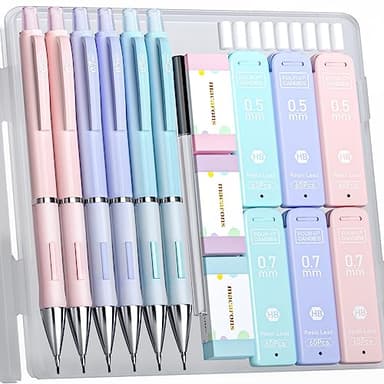 Four Candies Cute Mechanical Pencil Set, 6PCS Pencils 0.5 mm & 0.7mm with 360PCS Lead Refills, Pastel Erasers, Case for School Supplies - Image 1