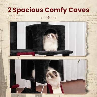 Gitelsnour Cat Tree for Indoor Cats, 71'' (180cm) Multi-Level Cat Tower for Large Adult, Gothic Sturdy Cat Tree House with 2 Scratching Boards 7 Posts, 2 Plush Perches/Condos, Hammock, Black GCT032BR - Image 4