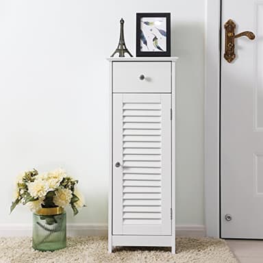 VASAGLE Bathroom Storage Cabinet, Small Slim Bathroom Floor Cabinet with Drawer and Shutter Door, for Living Room, Bedroom, 11.8 x 12.6 x 34.3 Inches, White UBBC43WT - Image 2