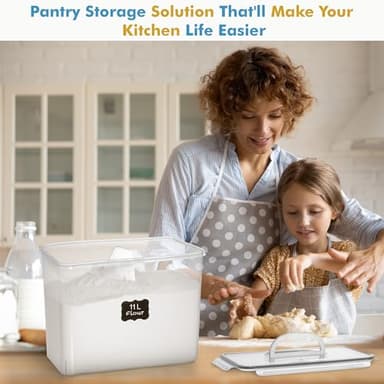 Shazo 2 PC (11L | 372 oz) Flour Sugar Storage Containers with Easy Carry Handle - Plastic Extra Large Food Storage Containers with Lids for Rice Cereal, BPA Free & Airtight Kitchen Pantry Organization - Image 8
